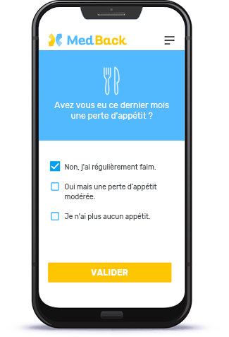 Vue de l'application Medback sur téléphone portable